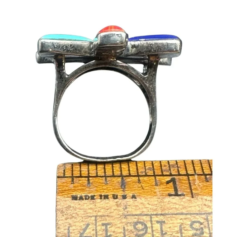 Signed SX Thailand 925 Sterling Silver Multicolor Gemstone Flower ring